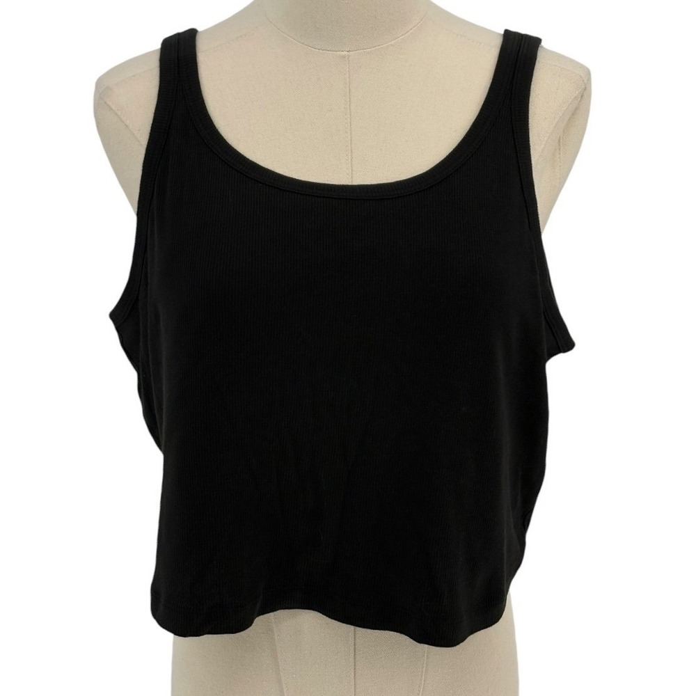 PINK Victoria's Secret Tank Top Black Ribbed Shelf Bra Crop XXL